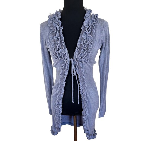 Trend Womens Cardigan Sweater Italy Cashmere Merino Wool Open Front Small Grey - Picture 1 of 6